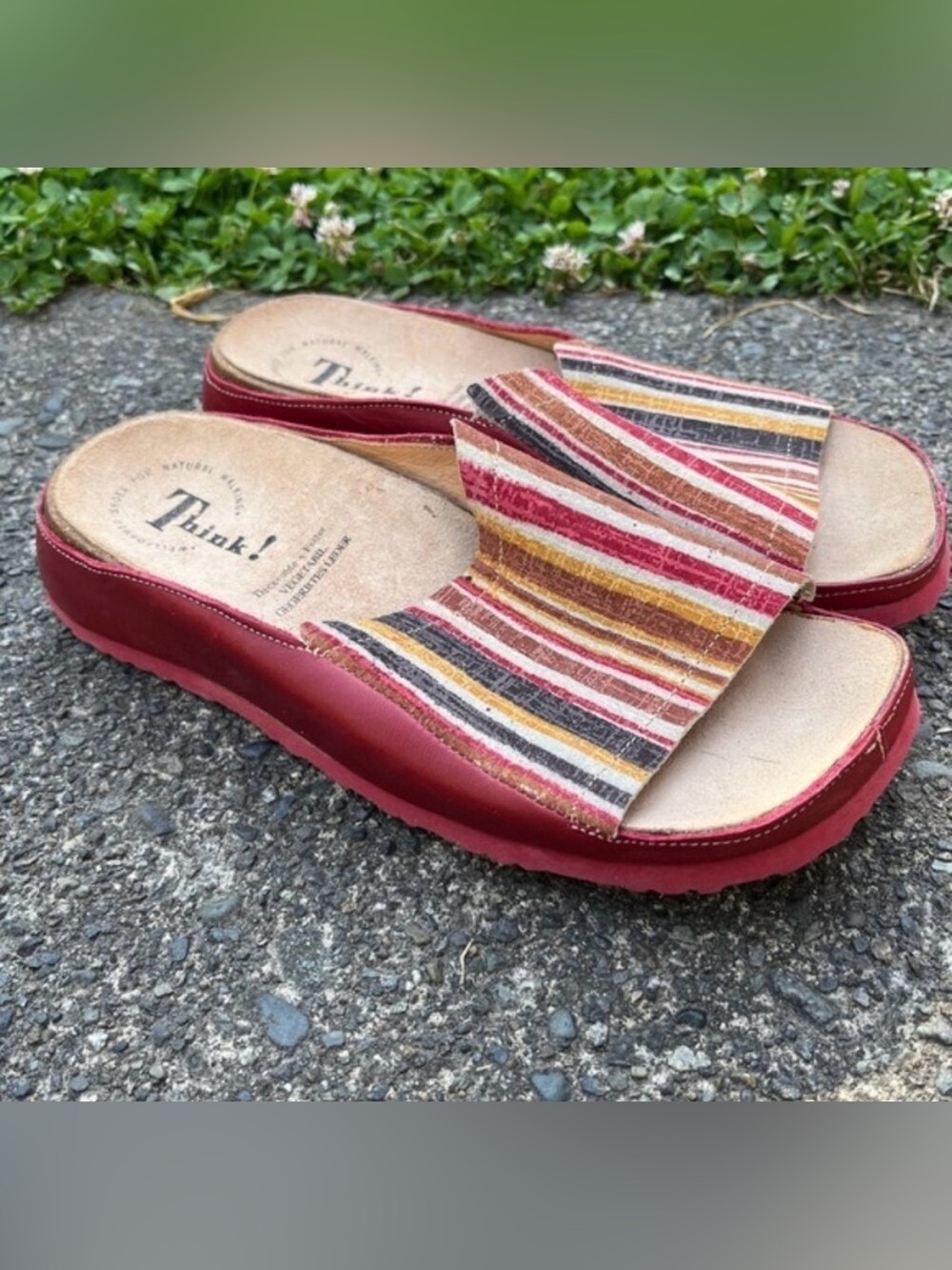 Think! Red Mules Comfortable Tanned Leather Comfort Sandals Sz 7